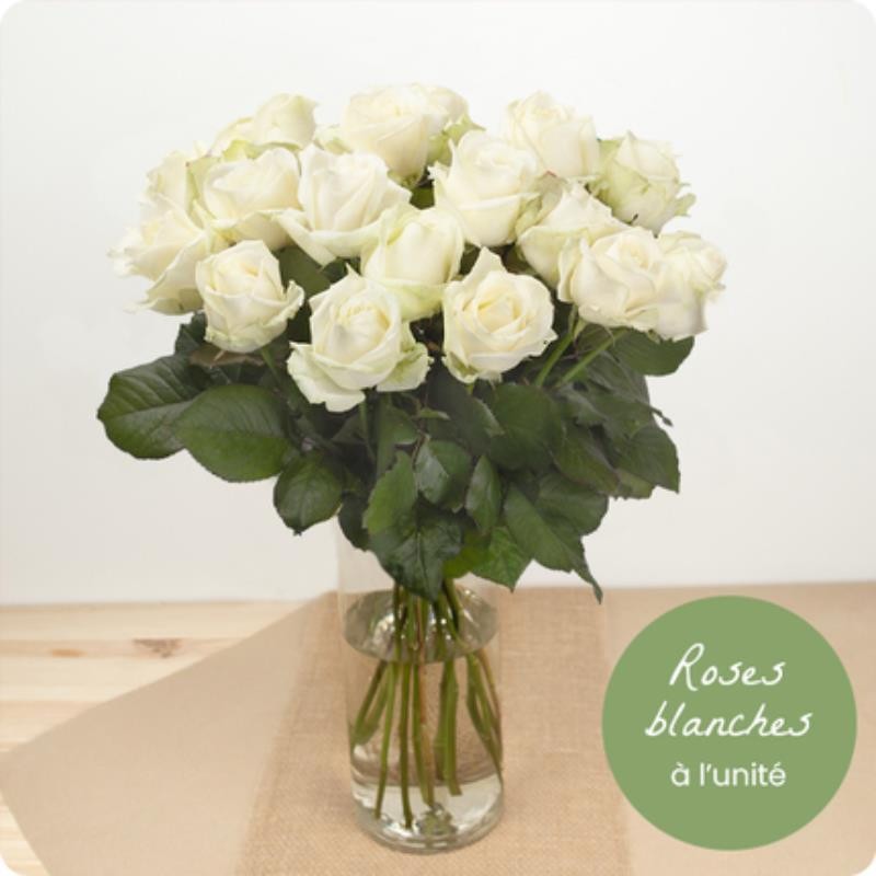 BOUQUET DE ROSES BLANCHES A LA TIGE POUR LE DEUIL